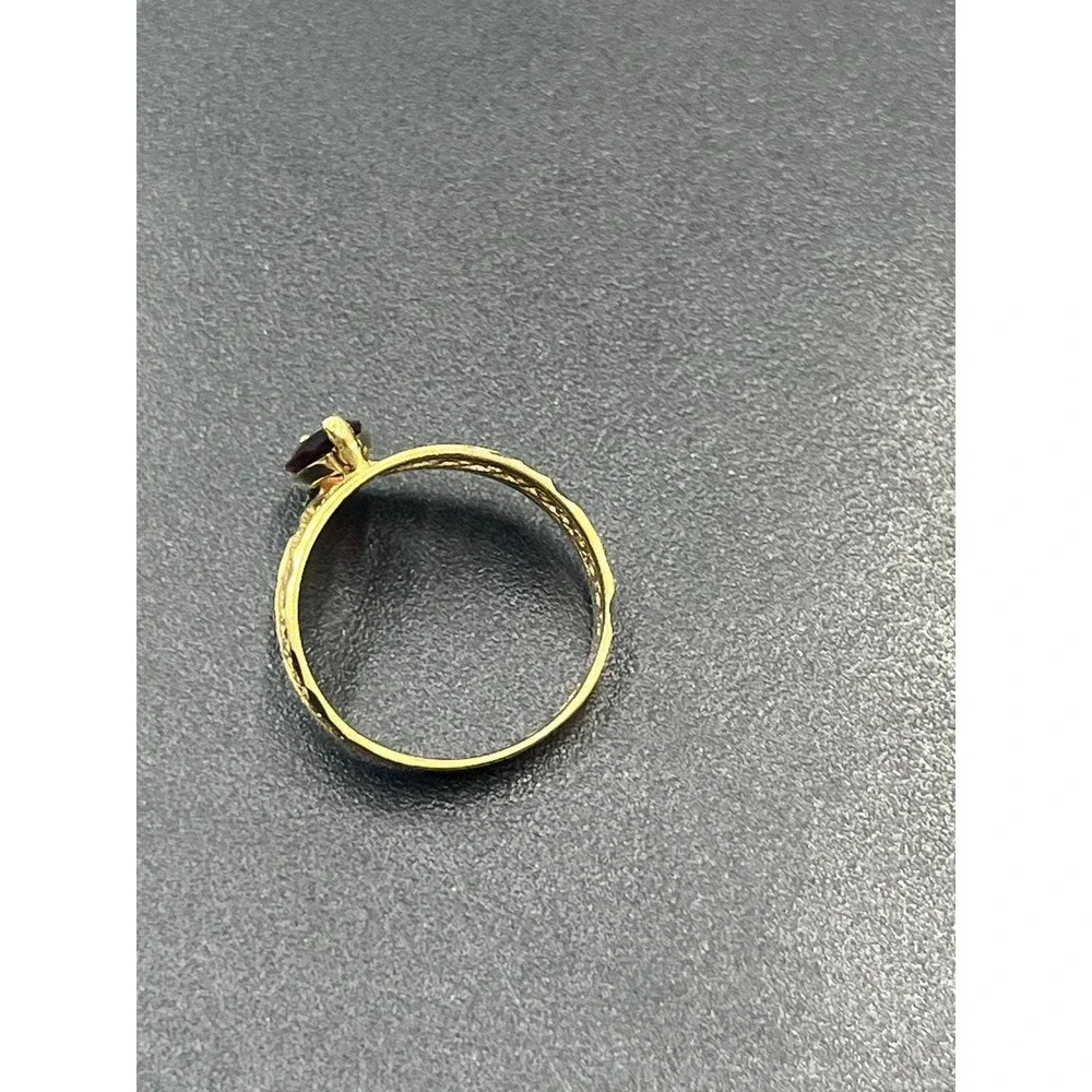 Designer 10K Yellow Gold Marquise Red Prong Garnet Ring Vintage Estate 7.25 1 Ct